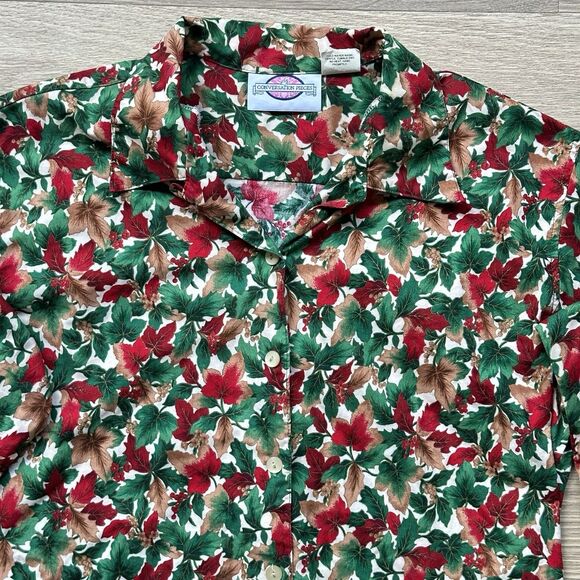 Conversation Pieces Top Women Small Christmas Holly Mistletoe Cotton Button Up - Picture 6 of 9